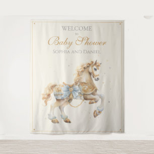 Tenture Cheval de carrousel vintage bleu Bienvenue à la ba