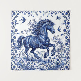 Tenture Cheval frison de style Delft Delftware dans un pré
