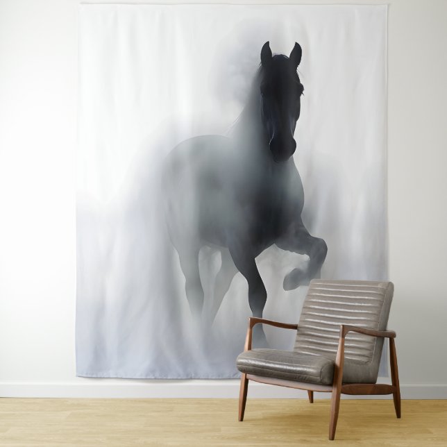 Tenture Cheval majestueux dans le brouillard – Abstrait mi (En situation)