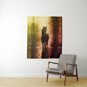 Tenture Cheval Noir Mystique – Équitation Fantasy Sombre