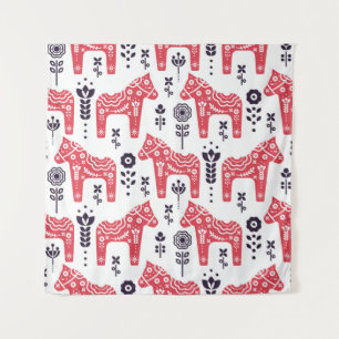 Tenture Cheval populaire suédois motif sans couture fleuri