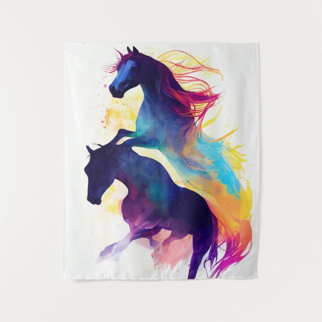 Tenture Cheval Sauvage Nature Animaux Couleurs Art Peintur (Devant)