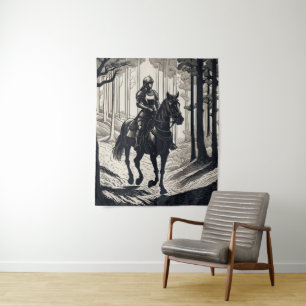 Tenture Chevalier femme à cheval dans la forêt