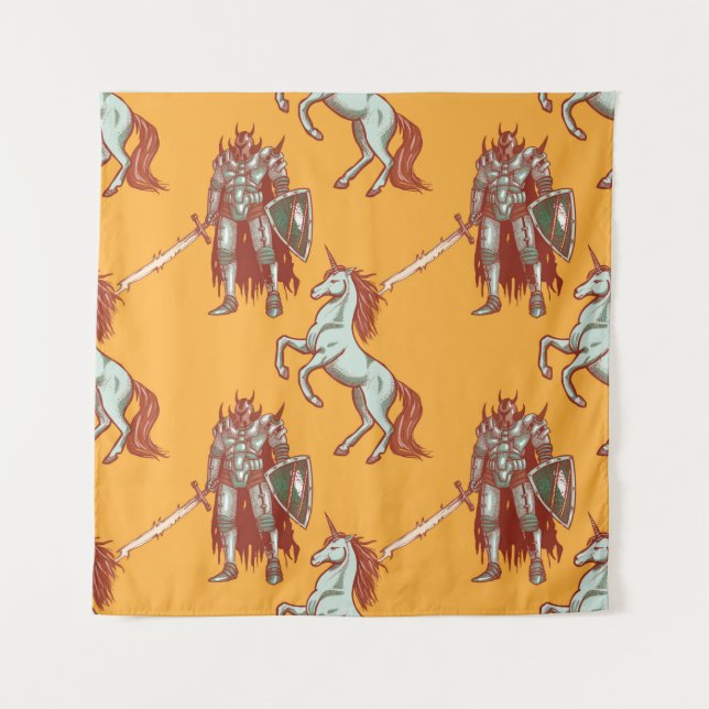 Tenture chevalier médiéval et unicorne sans couture motif (Devant)