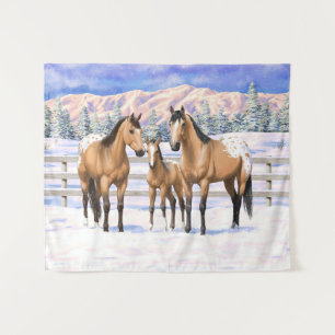 Tenture Chevaux Appaloosa En Peau De Bouche En Neige