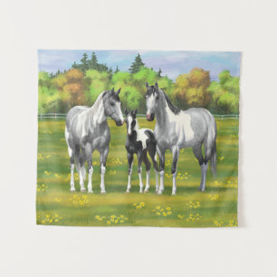 Tenture Chevaux De Peinture Gris De Pâte De Poisson En Été