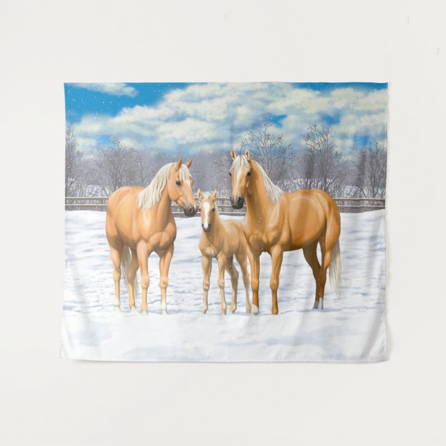 Tenture Chevaux Du Quartier Palomino En Neige (Devant (Horizontal))