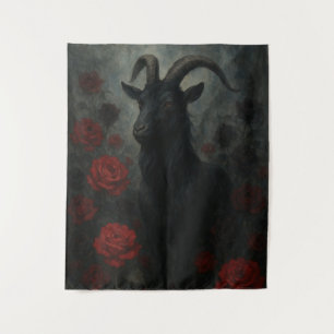 Tenture Chèvre noire gothique avec roses rouges Art foncé