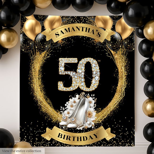 Tenture Chic 50e Anniversaire Diamants Numéros talons haut (Chic 50th Birthday Diamond Numbers High Heels Tapestry)