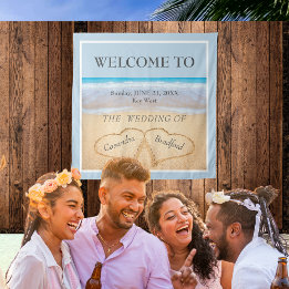 Tenture Chic Beach Wedding 2 Coeurs dans le sable