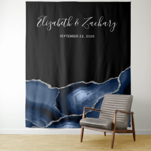 Tenture Chic Bleu Nuit Argent Agate Mariage Photobooth