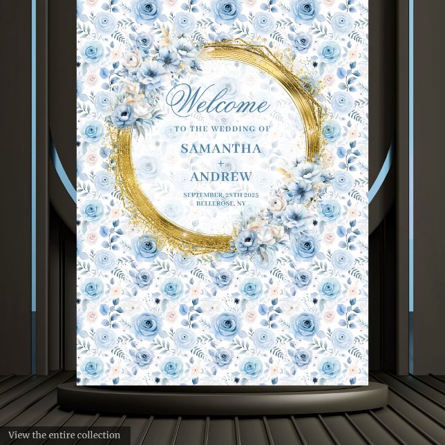 Tenture Chic Bohème Bleu Bleu Or Mariage fond (Chic Bohemian Light Blue Gold Wedding Backdrop)