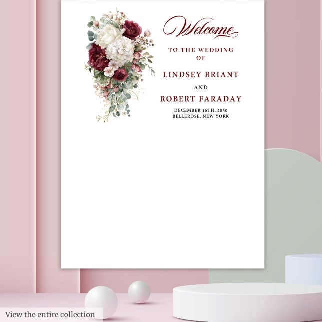 Tenture Chic Boho Bourgogne Mariage blanc fond d'écran (Chic Boho Burgundy White Wedding Backdrop Poster)