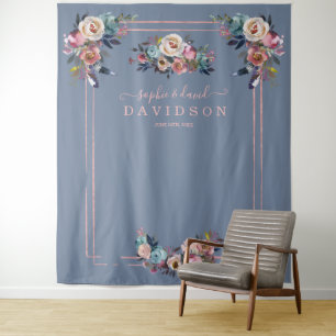 Tenture Chic Dusty Blue Rose Florale Or Rose Gold Photoboo