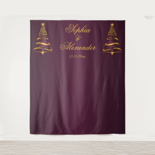 Tenture Chic Élégant Fond de Mariage Arbre de Noël en Or