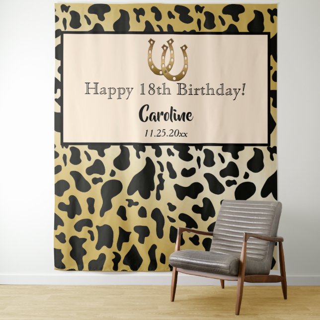 Tenture Chic Gold, Cow Spots & Gold Horseshoe Anniversaire (En situation)
