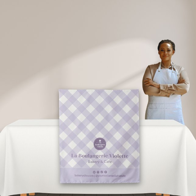 Tenture Chic Purple Checker Bakery Logo Event Table Runner (Créateur téléchargé)