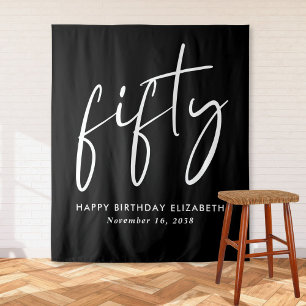 Tenture Chic Script Black 50th Birthday Party