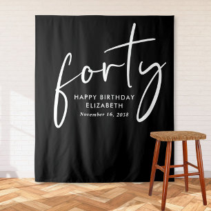 Tenture Chic Script noir blanc 40e fête d'anniversaire
