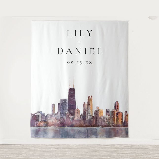 Tenture Chicago Skyline Wedding Photo Backdrop (Devant)