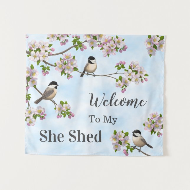 Tenture Chickadees & Fleurs de pomme Elle Shop Personnalis (Devant (Horizontal))