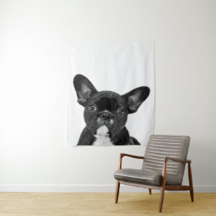 Tenture Chien Adorable Tête de Bouledogue Français Noir