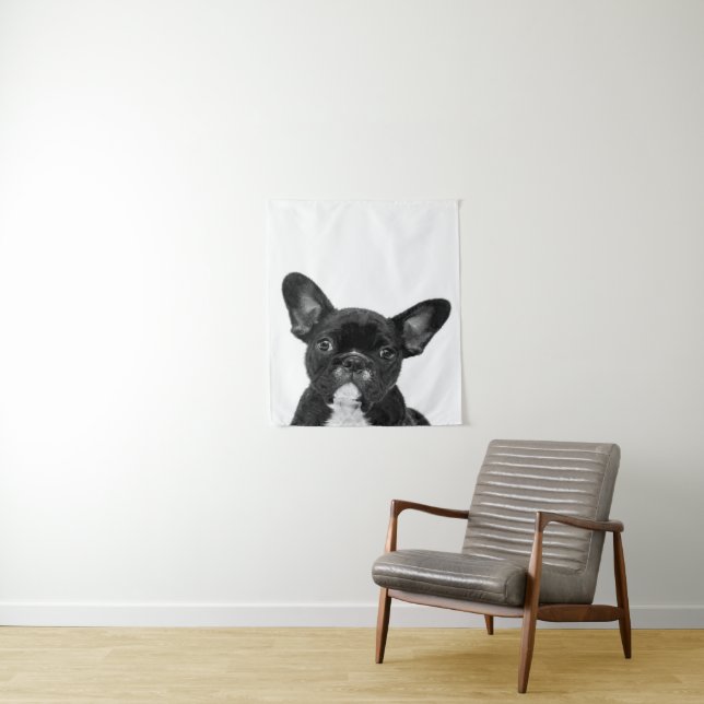 Tenture Chien adorable | Visage de Bouledogue Français Noi (En situation)