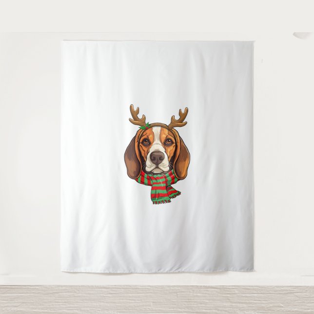 Tenture Chien beagle Noël Rendeer Santa Hat Funny Noël (Devant)