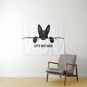 Tenture Chien berger allemand noir couché dans un lit