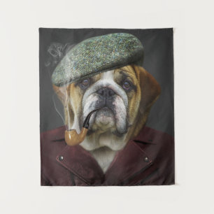 Tenture Chien bouledogue anglais cool fumant la pipe