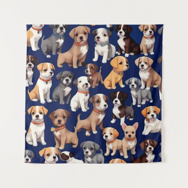 Tenture Chien Chien Chien bleu de la marine Design Motif (Devant)