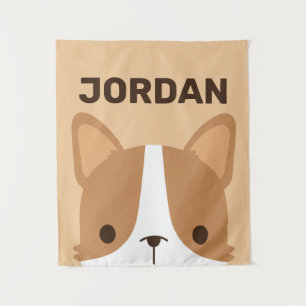 Tenture Chien Corgi Mignon avec Nom Personnalisé
