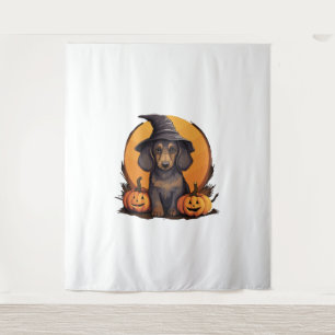 Tenture Chien Dachshund, Citrouille Casquette de la sorciè