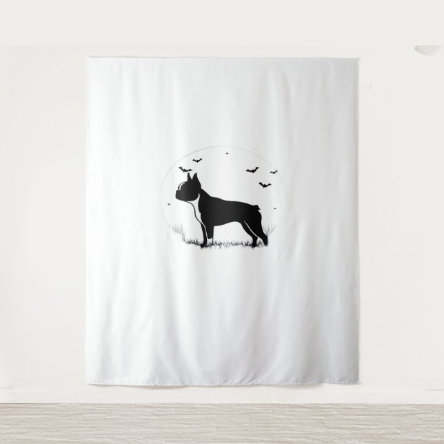 Tenture Chien de Boston Terrier - Halloween Moon Silhouett (Devant)