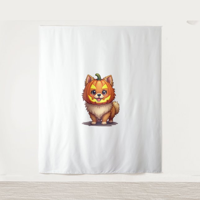 Tenture Chien de Poméranie, Masque citrouille (Devant)