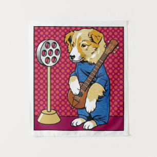 Tenture Chien de Pop Art Jouant d'un Instrument Retro Band