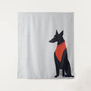 Tenture Chien noir Abstrait avec Bandana Rouge Art