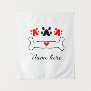 Tenture Chien patte coeur rouge animal ajouter nom animal