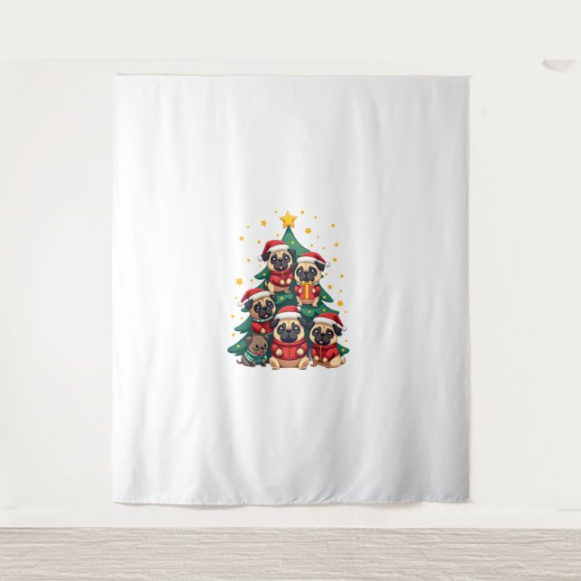 Tenture Chien Pug arbre de Noël mignon Noël (3) (Devant)
