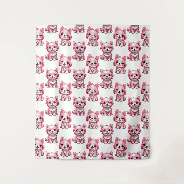 Tenture Chien rose Motif design - blanc (Devant)