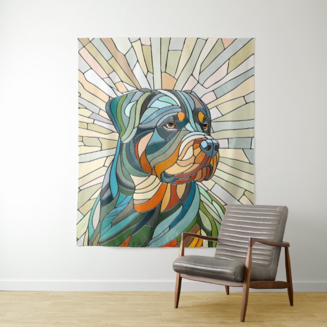 Tenture Chien Rottweiler - art de la mosaïque (En situation)