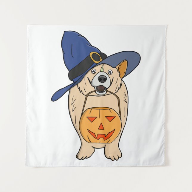Tenture Chien Sorcière Citrouille (Devant)