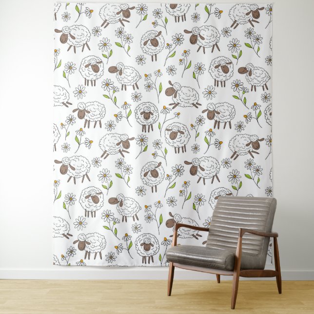 Tenture Chiens de comptage sur blanc (En situation)