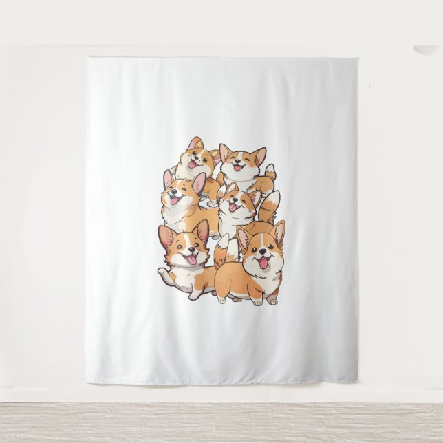 Tenture Chiens de Corgi heureux (Devant)