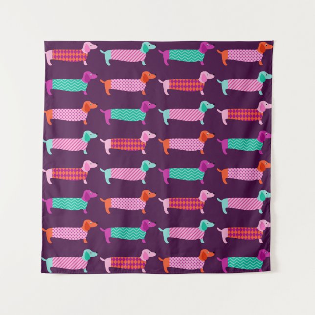 Tenture Chiens de Dachshund : Motif mignon sans couture. (Devant)