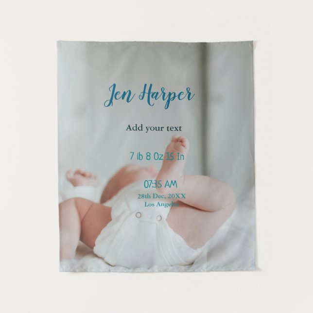 Tenture Chiffres de naissance bébé ajouter nom lieu date d (Devant)