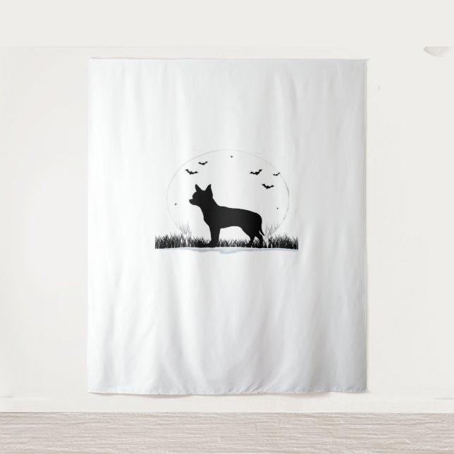 Tenture Chihuahua Chien - Halloween Moon Silhouette Classi (Devant)