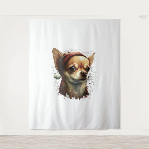 Tenture Chihuahua Joyeux Noël X-Mas Tree Cute