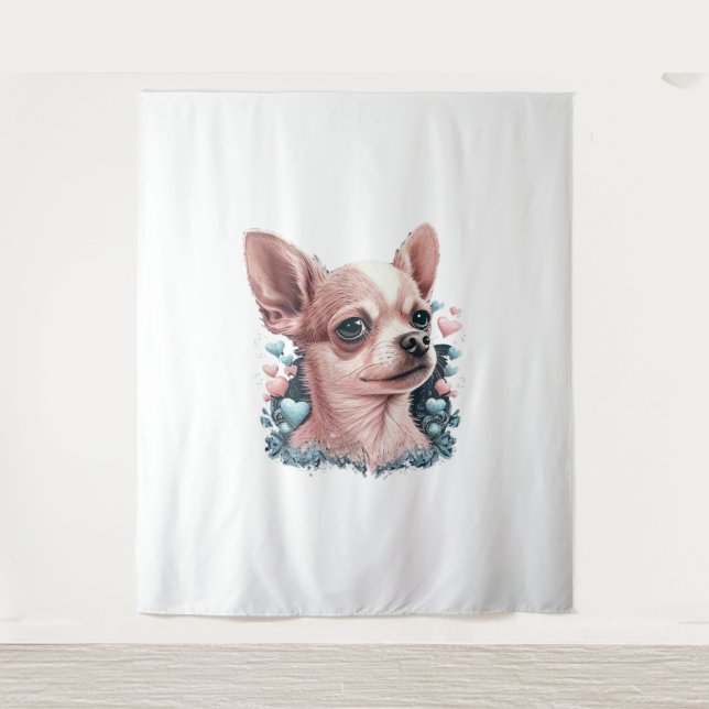 Tenture Chihuahua mignon chien de belles fleurs fille (Devant)
