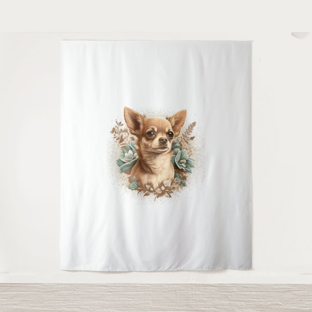 Tenture Chihuahua mignon chien de belles fleurs fille (Devant)